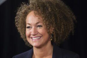 Rachel Dolezal, the NAACP chapter leader who resigned after she was accused of lying about her race, talks to Amber Payne of NBC BLK in New York City. (John Brecher / NBC News)