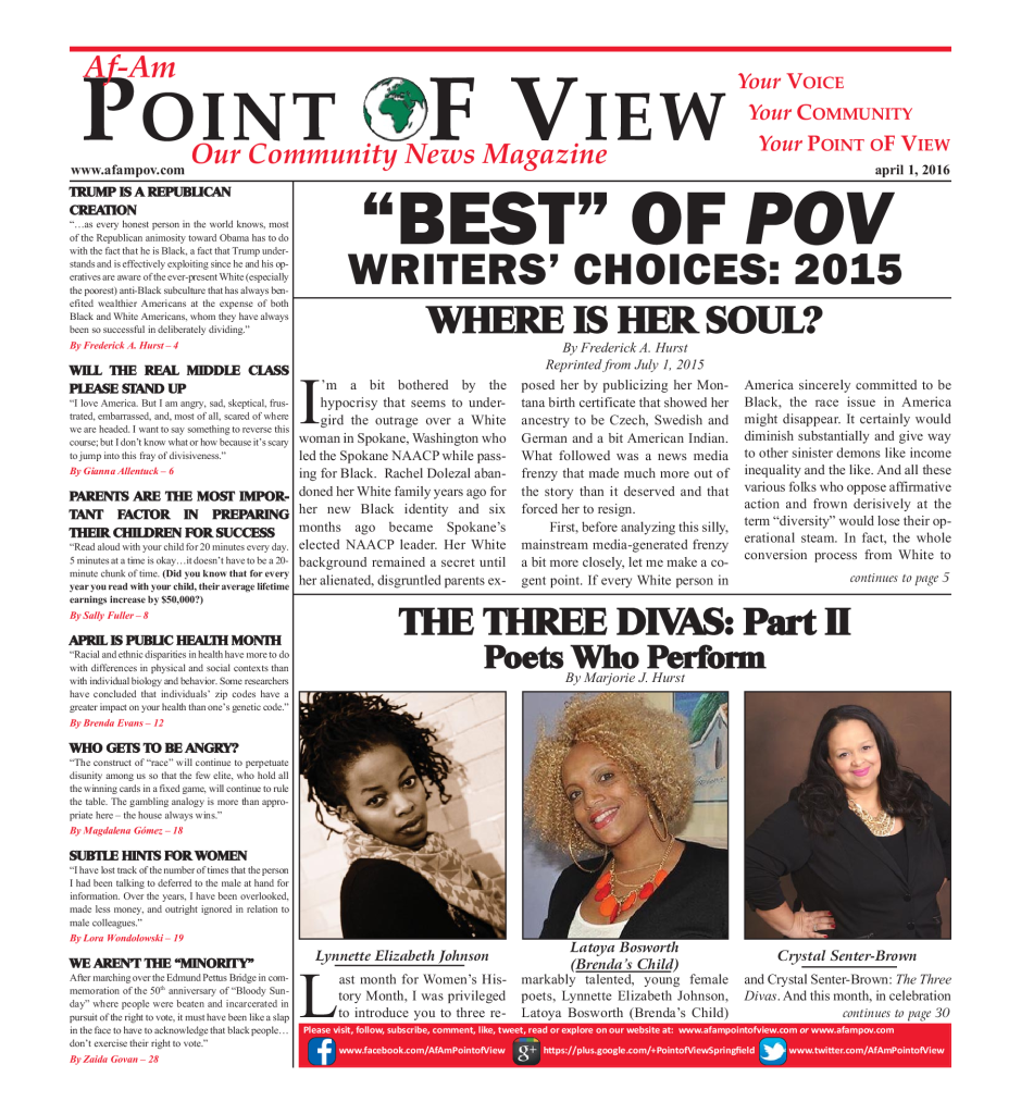 Cover of the April 2016 issue of Af-Am Point of View News Magazine