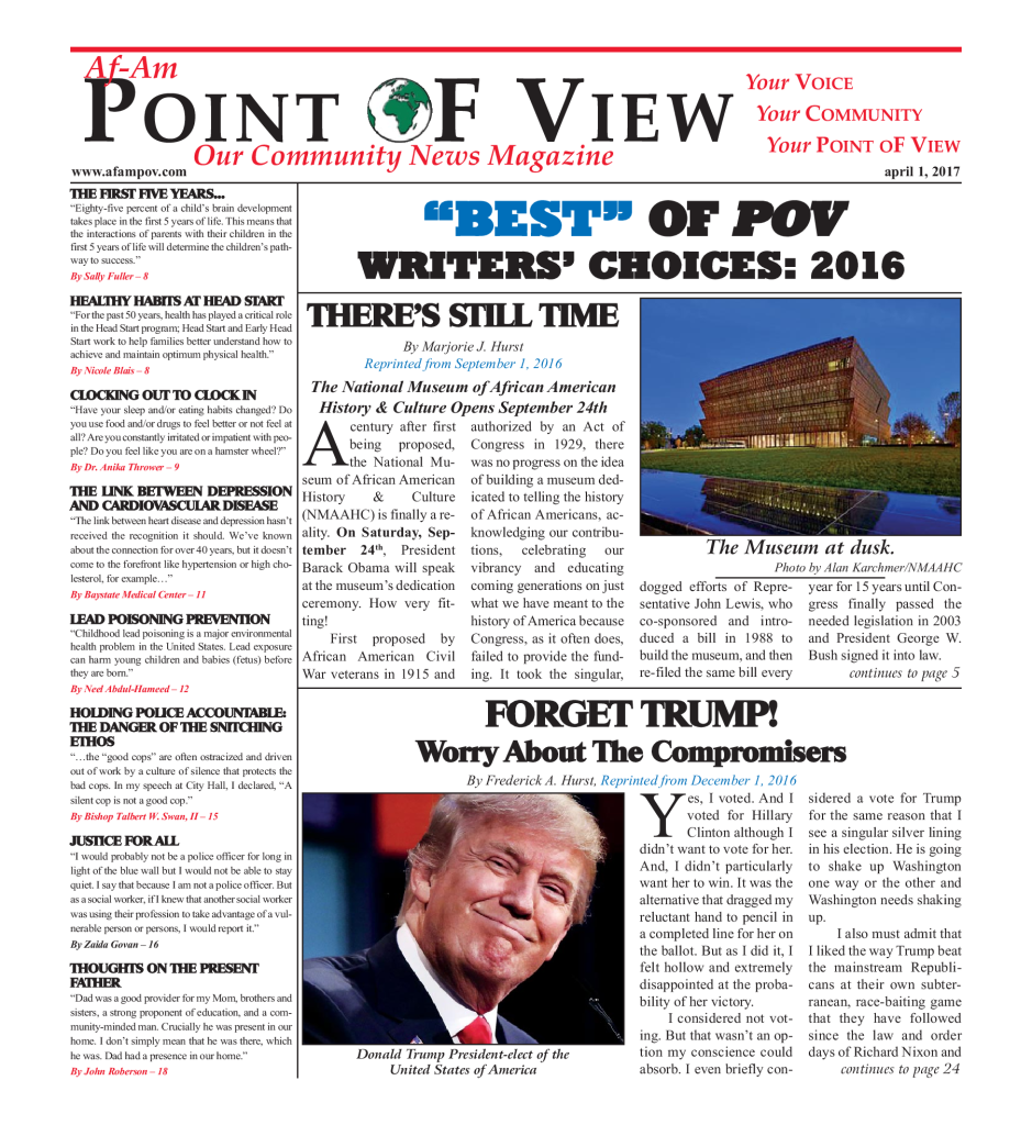 Cover of the April 2017 issue of Af-Am Point of View News Magazine