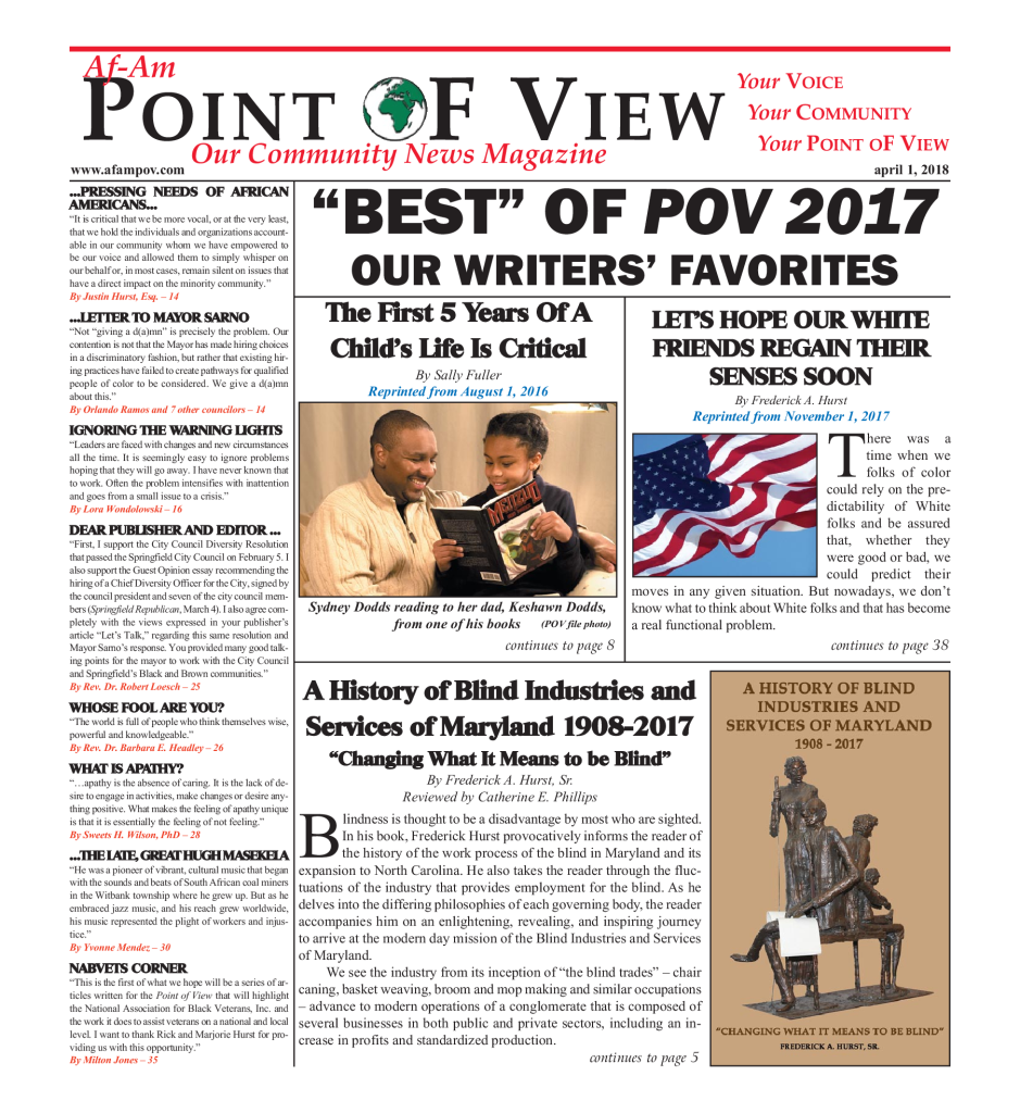 Cover of the April 2018 issue of Af-Am Point of View News Magazine