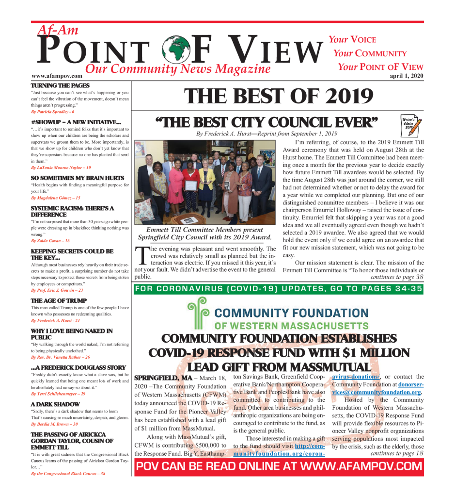 Cover of the April 2020 issue of Af-Am Point of View News Magazine
