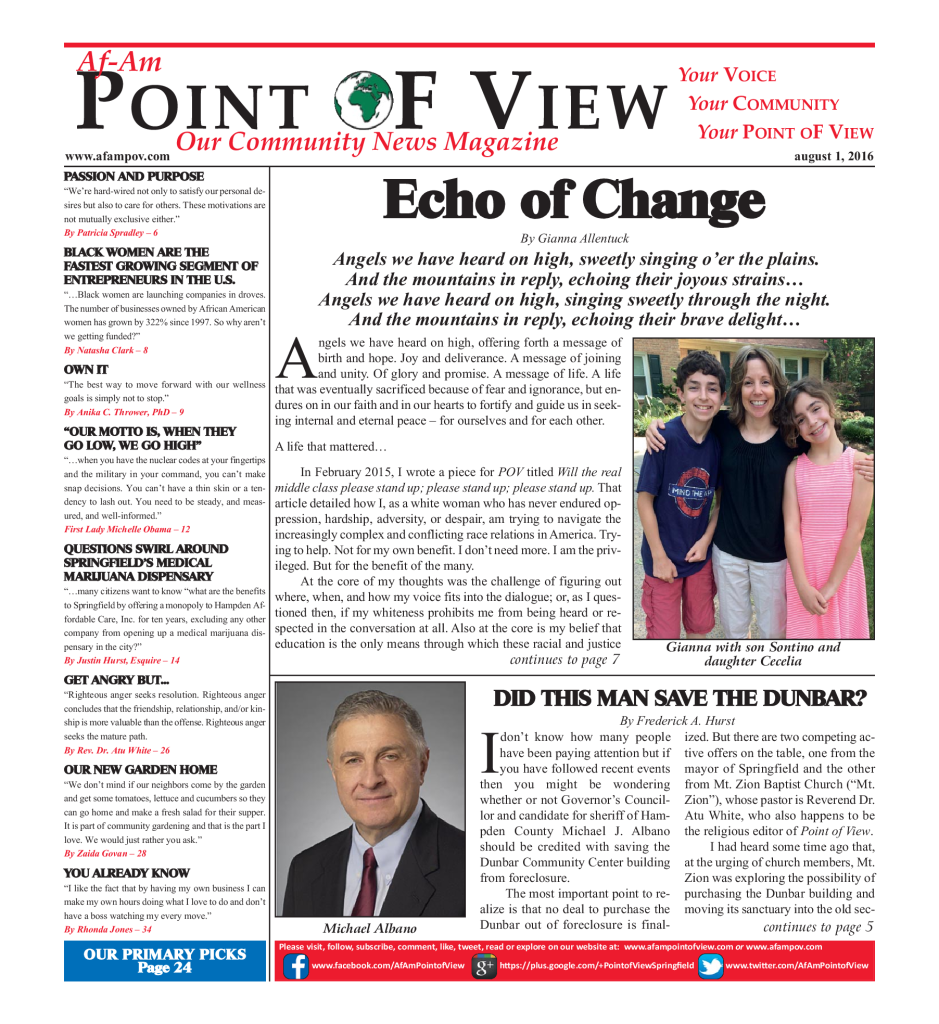 Cover of the August 2016 issue of Af-Am Point of View News Magazine