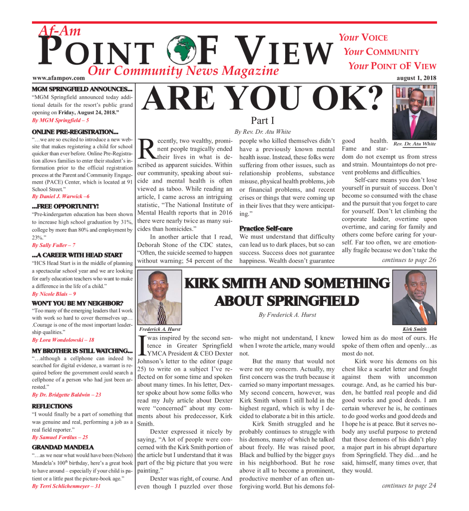 Cover of the August 2018 issue of Af-Am Point of View News Magazine