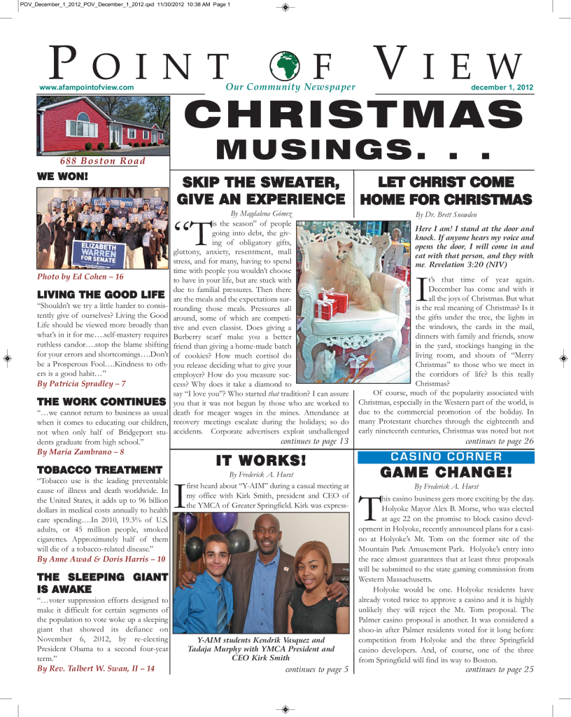 Cover of the December 2012 issue of Af-Am Point of View News Magazine