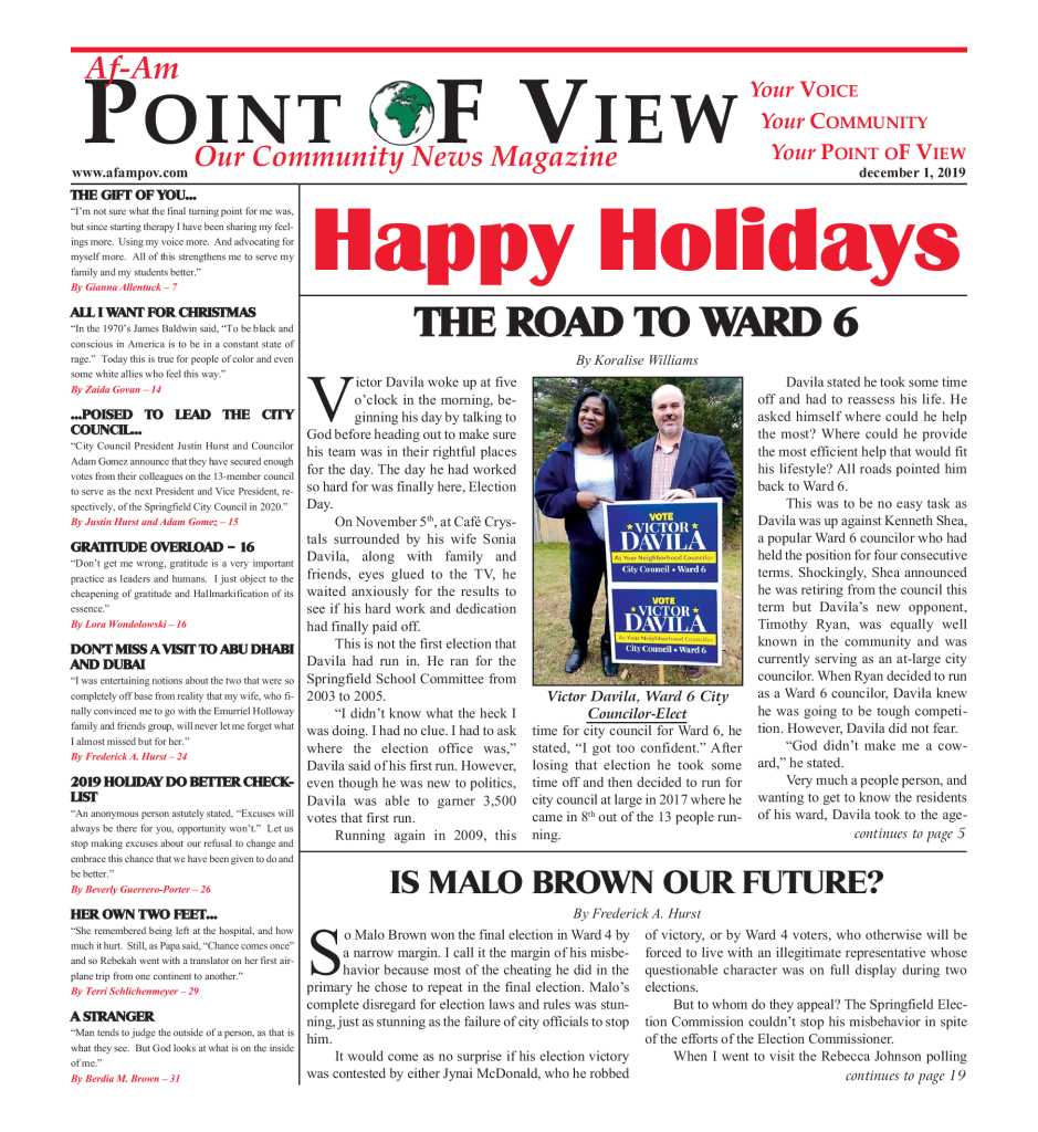 Cover of the December 2019 issue of Af-Am Point of View News Magazine