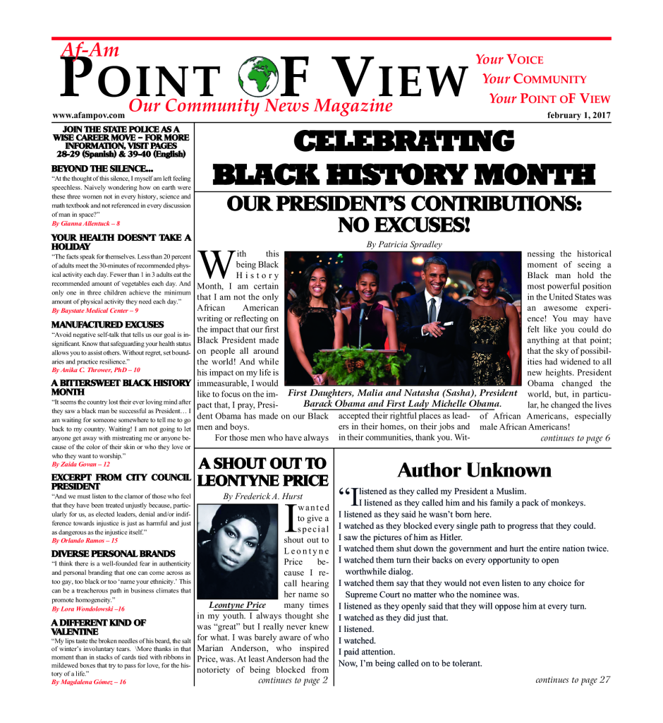 Cover of the February 2017 issue of Af-Am Point of View News Magazine
