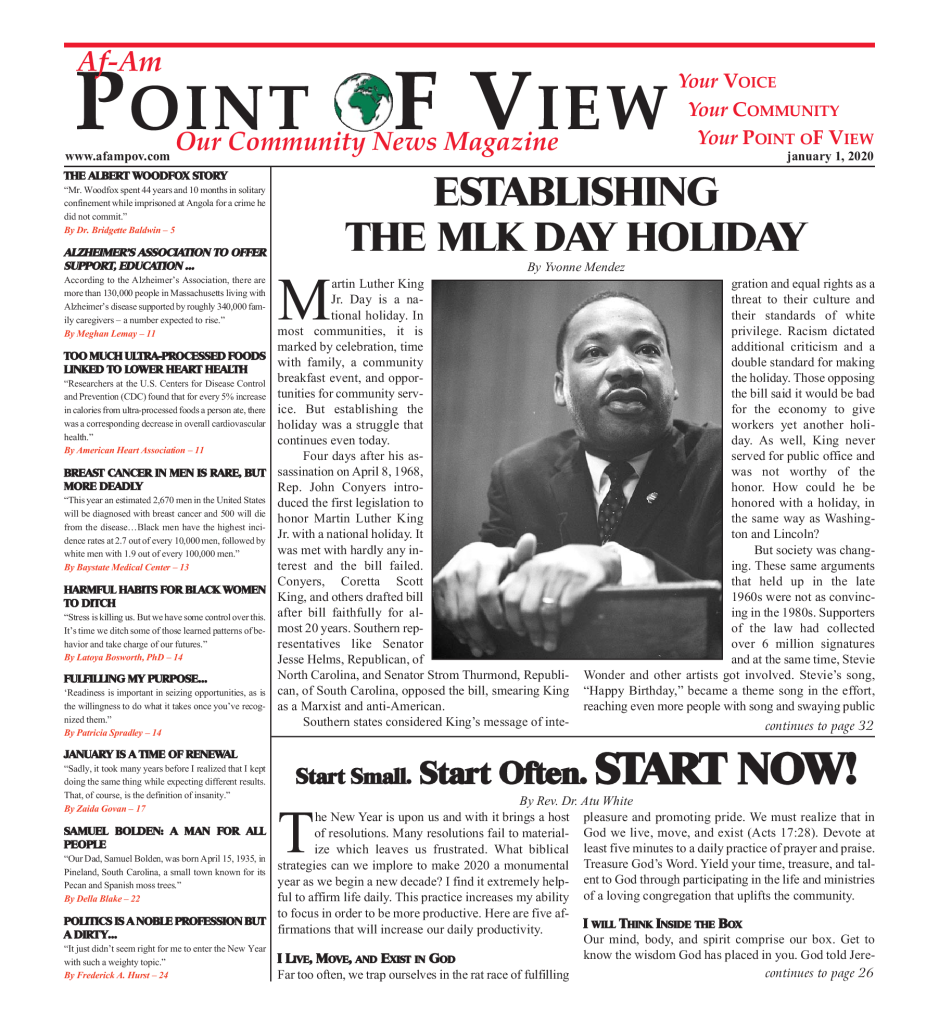 Cover of the January 2020 issue of Af-Am Point of View News Magazine