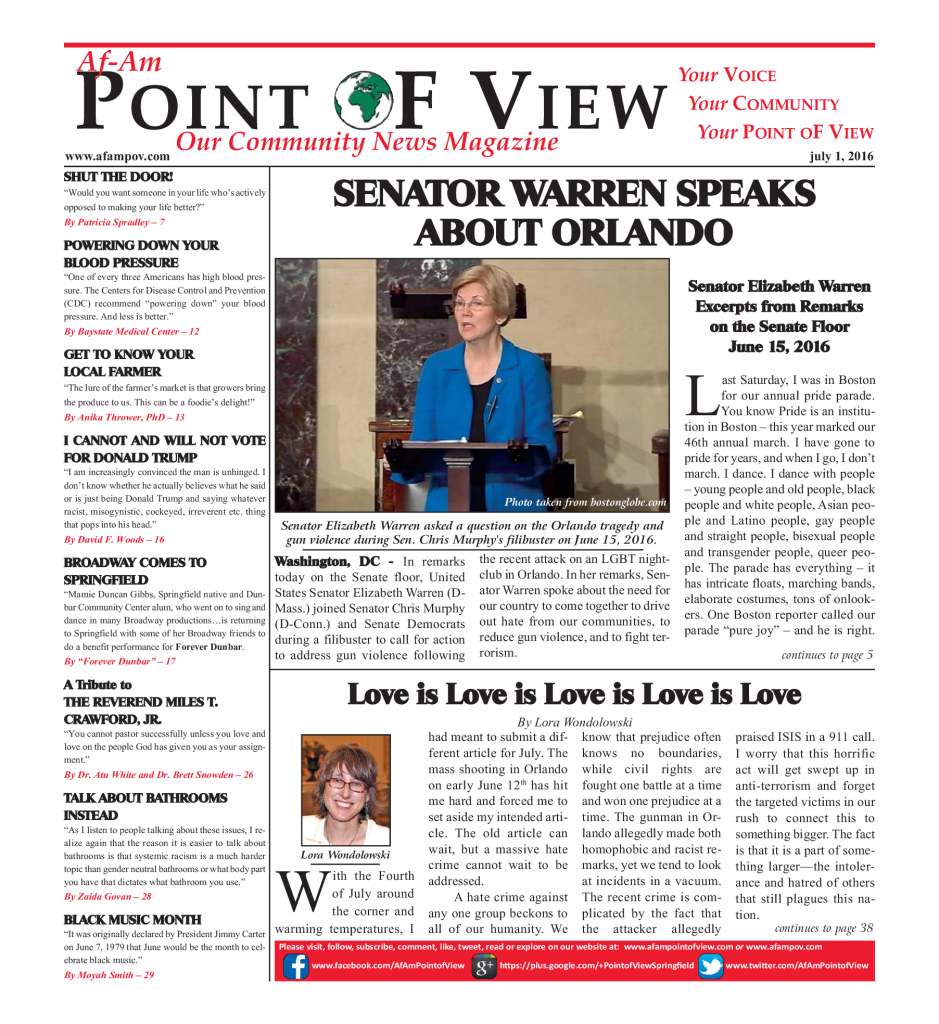 Cover of the July 2016 issue of Af-Am Point of View News Magazine