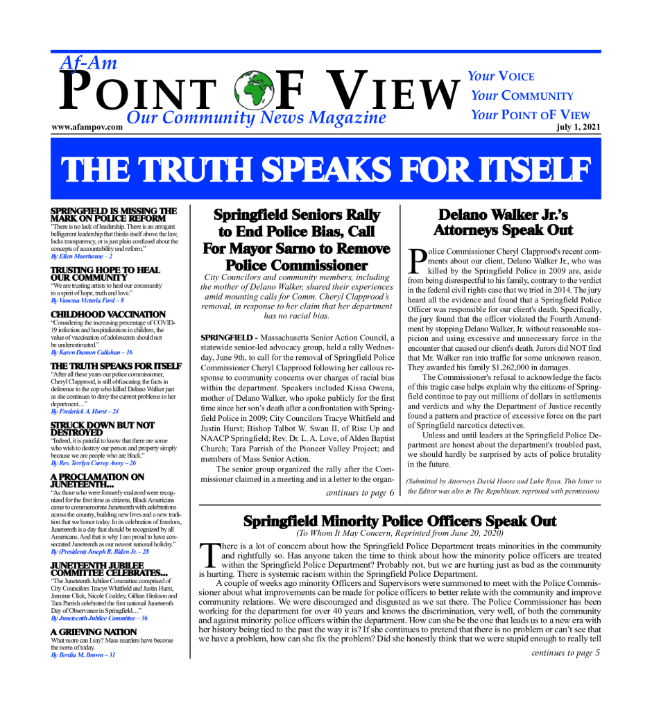 Cover of the July 2021 issue of Af-Am Point of View News Magazine
