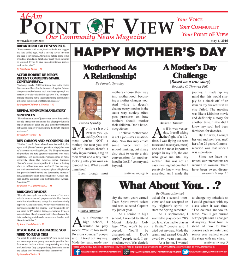 Cover of the May 2016 issue of Af-Am Point of View News Magazine