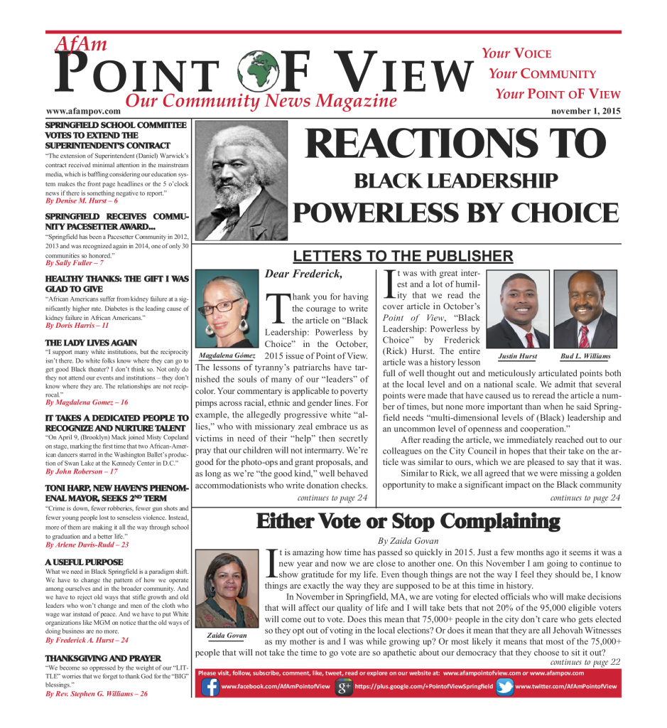 Cover of the November 2015 issue of Af-Am Point of View News Magazine