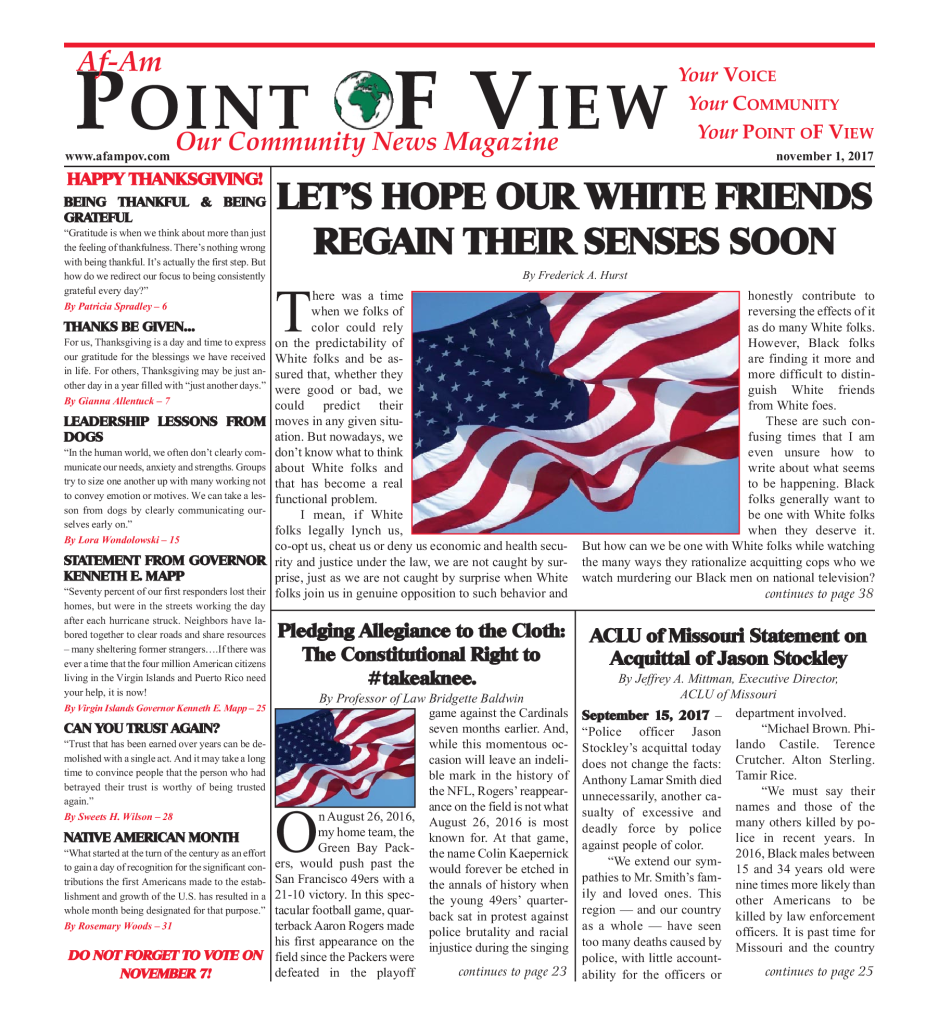 Cover of the November 2017 issue of Af-Am Point of View News Magazine