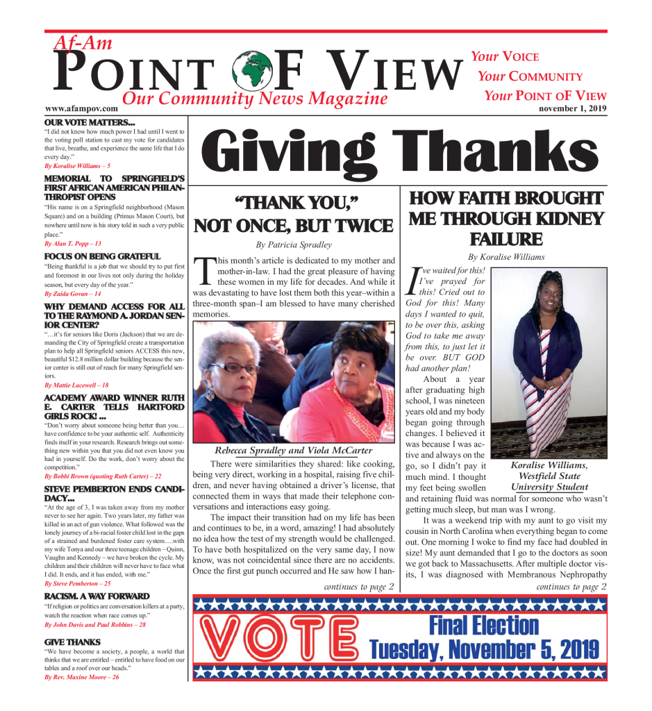Cover of the November 2019 issue of Af-Am Point of View News Magazine