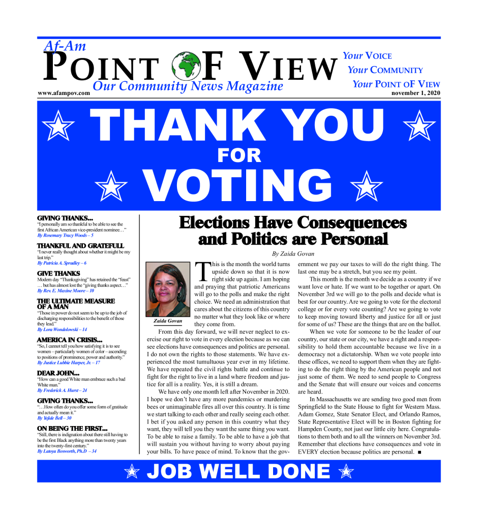 Cover of the November 2020 issue of Af-Am Point of View News Magazine