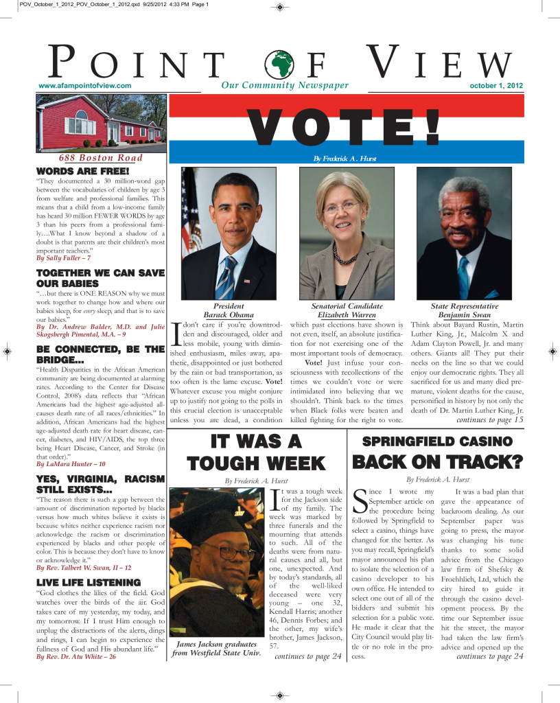 Cover of the October 2012 issue of Af-Am Point of View News Magazine