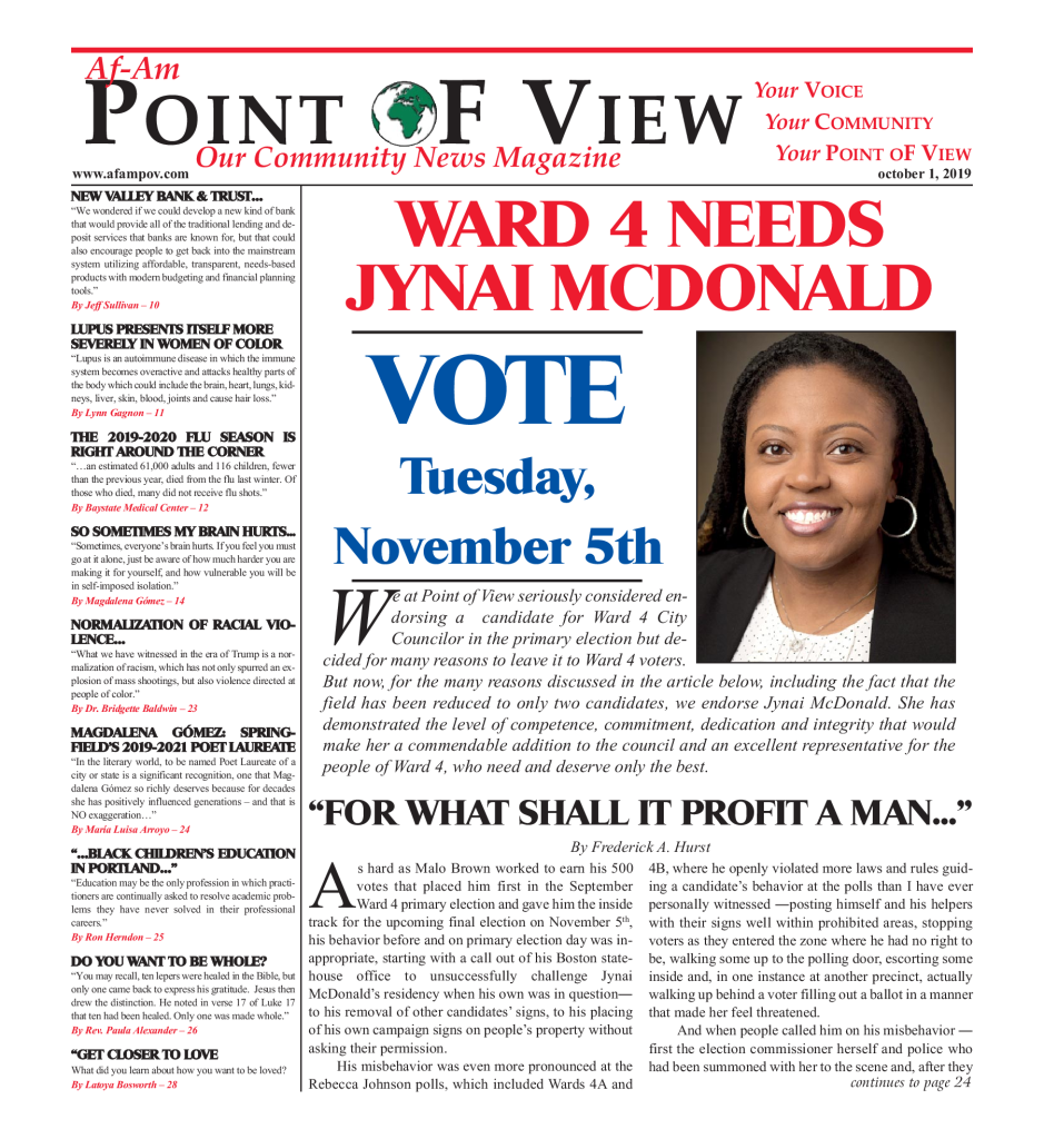 Cover of the October 2019 issue of Af-Am Point of View News Magazine