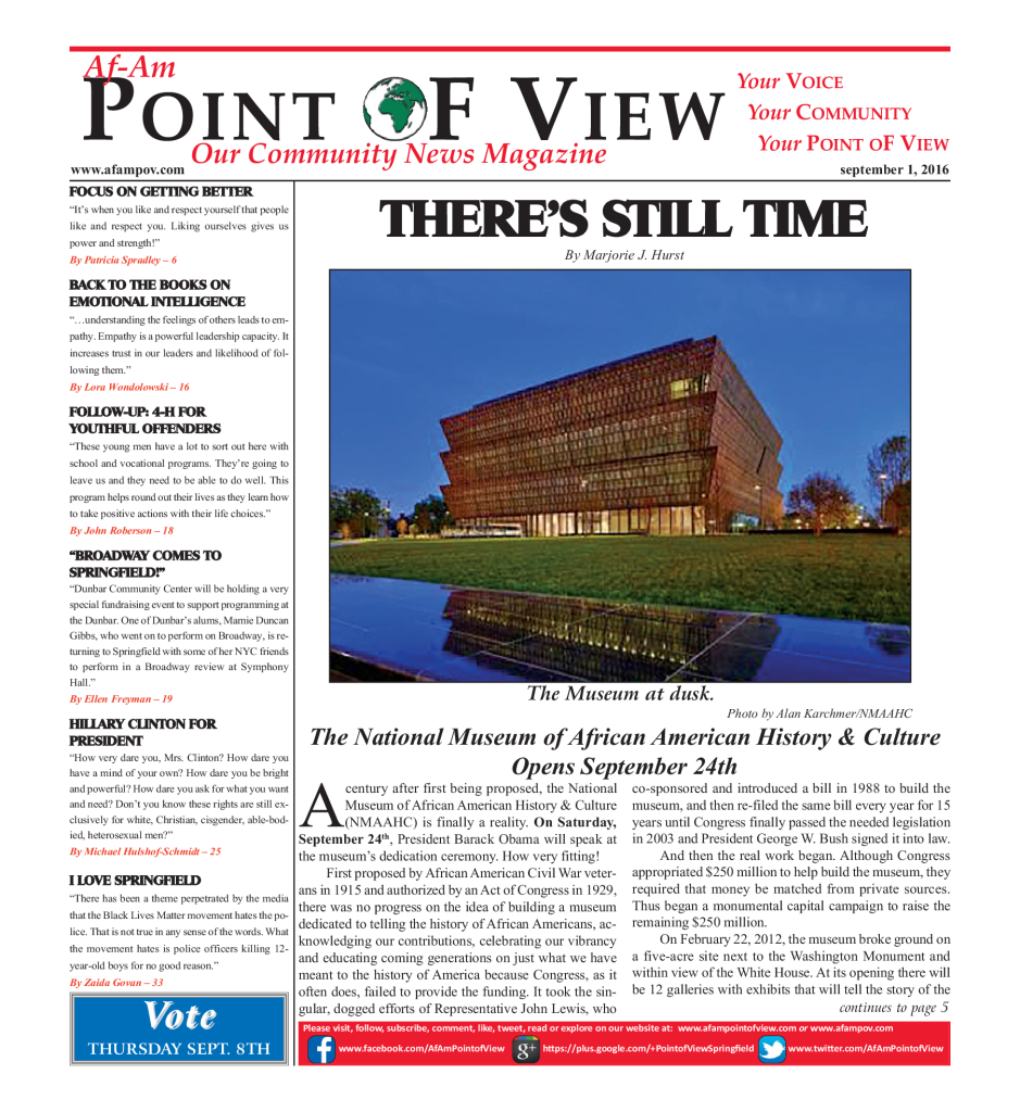 Cover of the September 2016 issue of Af-Am Point of View News Magazine