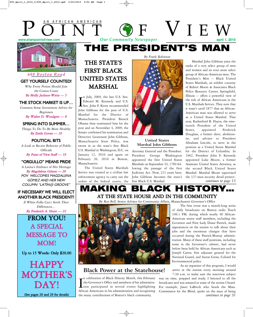 Cover of the April 2010 issue of Af-Am Point of View News Magazine