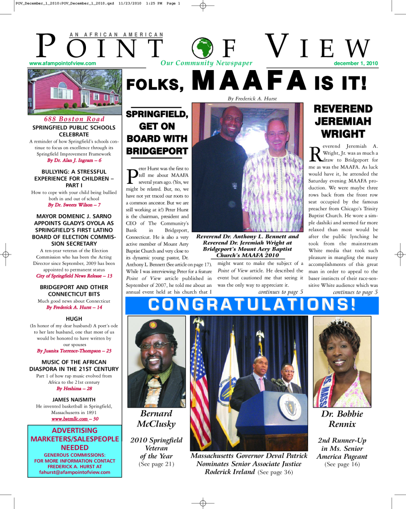 Cover of the December 2010 issue of Af-Am Point of View News Magazine