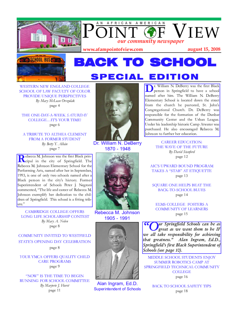 Cover of the Back to School – August 2008 issue of Af-Am Point of View News Magazine