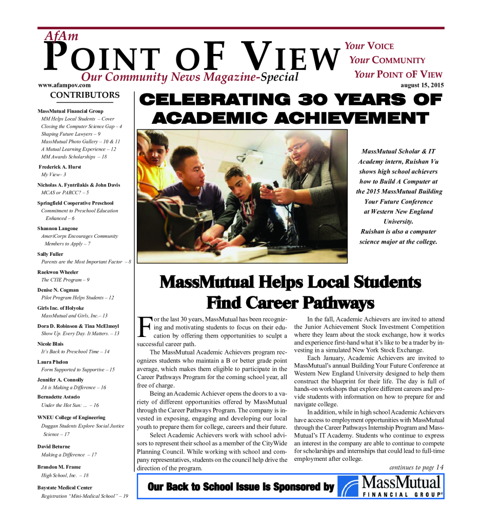 Cover of the Back to School – August 2015 issue of Af-Am Point of View News Magazine