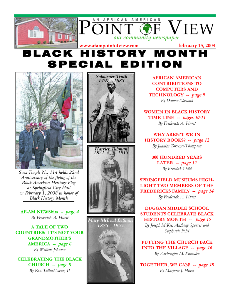 Cover of the Black History Month – February 2008 issue of Af-Am Point of View News Magazine