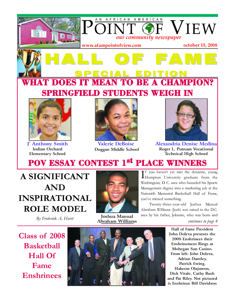 Cover of the Hall of Fame – October 2008 issue of Af-Am Point of View News Magazine