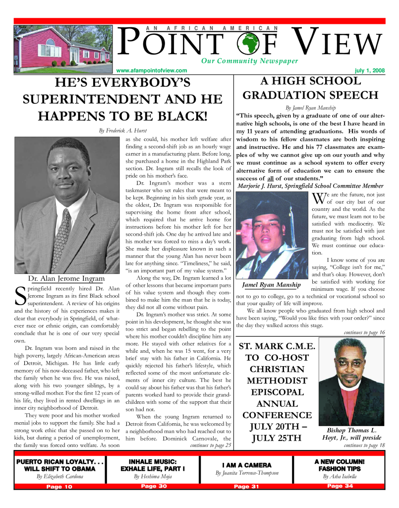 Cover of the July 2008 issue of Af-Am Point of View News Magazine