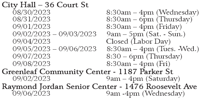 September 2023 Preliminary Early Voting Schedule