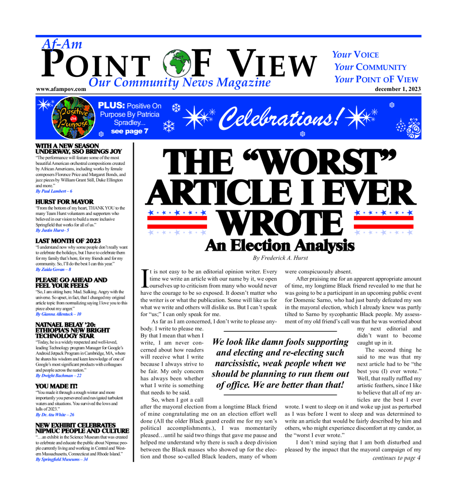 Cover of the December 2023 issue of Af-Am Point of View News Magazine