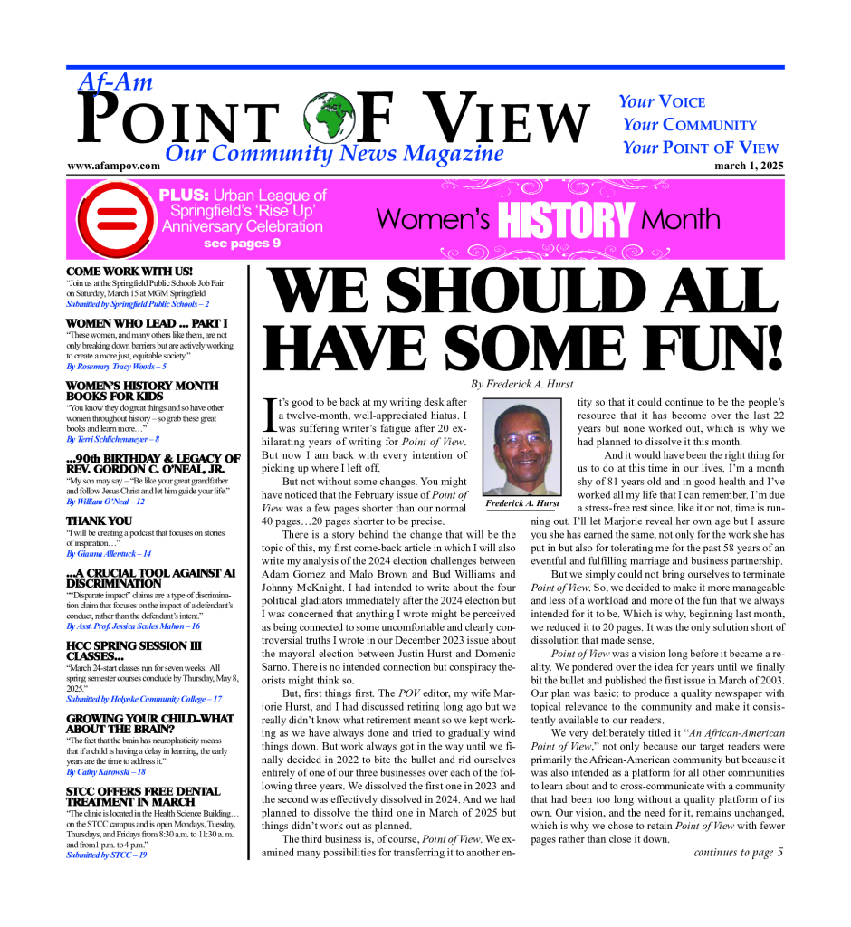 Cover of the March 2025 issue of Af-Am Point of View News Magazine